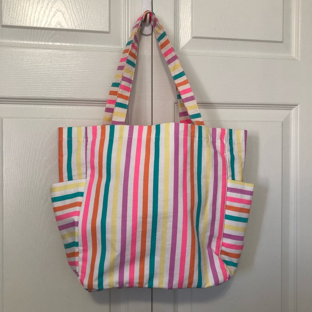 Cat & Jack Multicolor Striped Canvas Tote - Pink, Orange, Teal, Yellow, White
